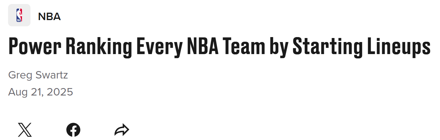 火箭队第四！美媒公布首发实力排名：零补强勇士仍第6湖人队第10